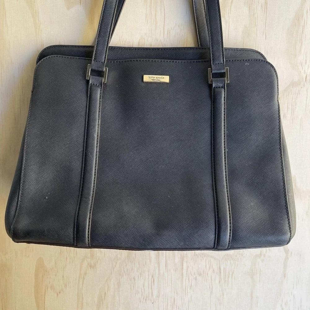Kate‎ Spade Tote Bag Womens Medium Black Leather Zip Top Shoulder Purse Classic